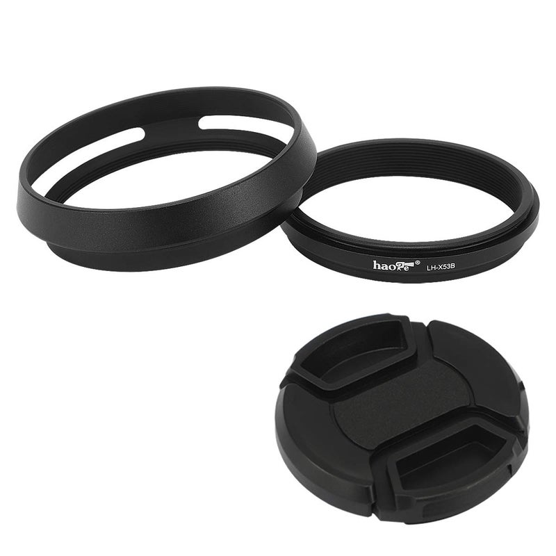 Haoge LH-X53B 3in1 Lens Hood with Adapter Ring with Cap Set for Fujifilm X100VI Fuji FinePix X70 X100 X100S X100T X100F X100V Camera Black Replaces Fujifilm LH-X100 - Image 1